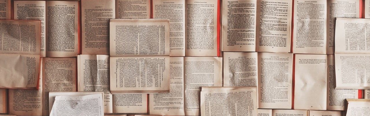 Photograph of many open books